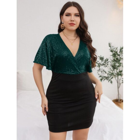 NWOT SHEIN Curve emerald green Sequin Butterfly Sleeve Dress in women's size 1XL - Picture 5 of 14